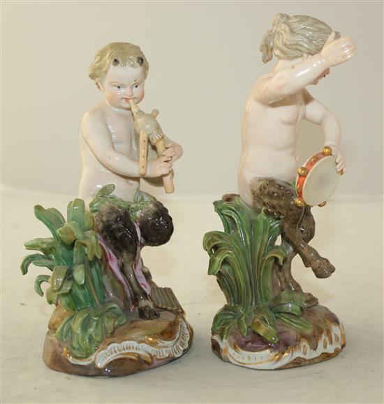 A pair of Meissen figures of fauns, 19th century, slight restorations